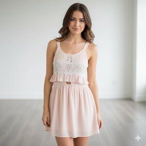 For Love & Lemons Sienna Mini Dress Keyhole Lace Dusty Rose Pink Size Small